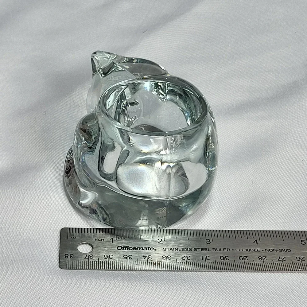 Vintage Clear Glass Sleeping Kitty Cat Votive Tea Light Candle Holder‎